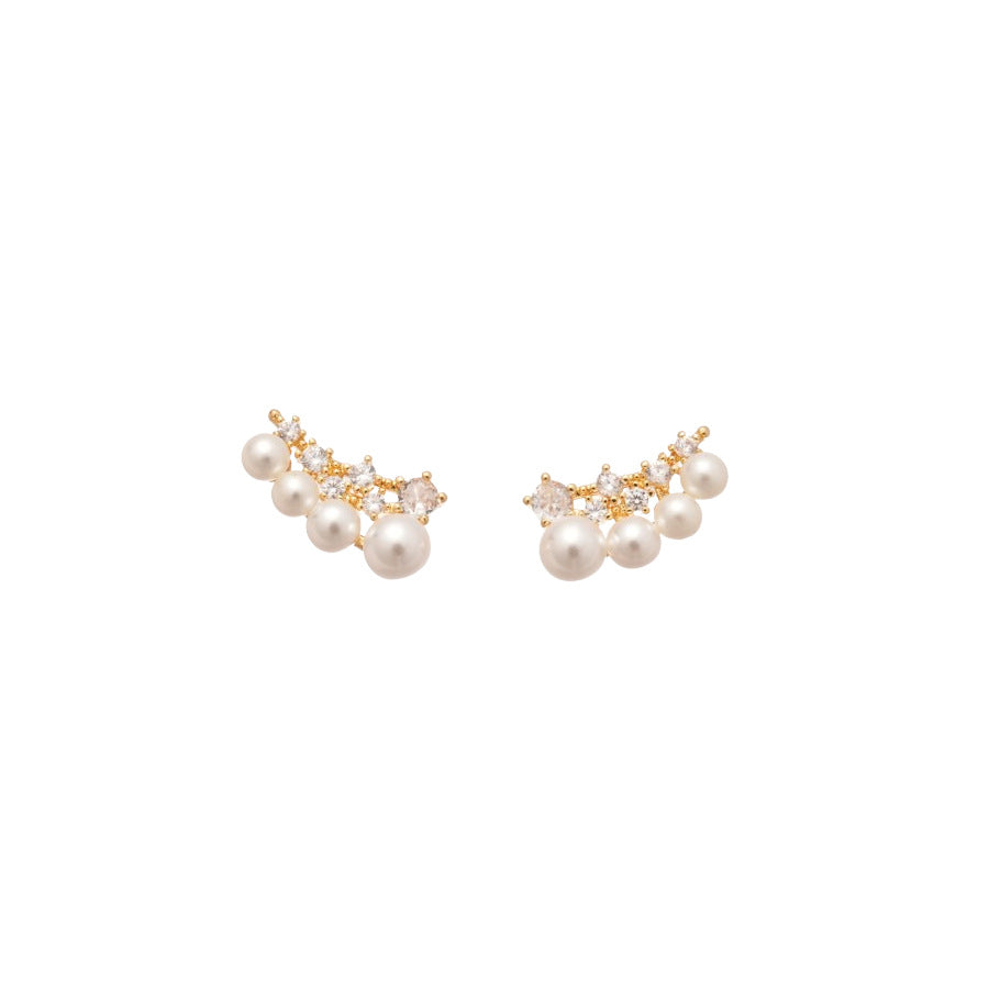 Orecchini a perno con perla, geometrici, eleganti e minimalisti, con intarsio di zirconi, da donna