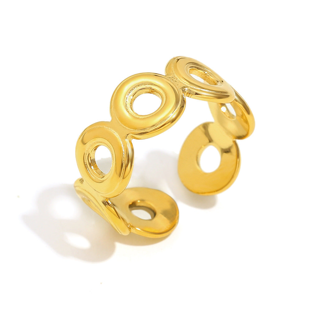 Anello Minimalista Geometrico in Acciaio Inox con Placcatura in Oro 18K, Design a Fascia Aperta Regolabile per Donna