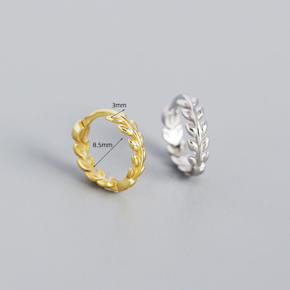 Orecchini a cerchio minimalisti in argento sterling 925 lucido a forma di foglia