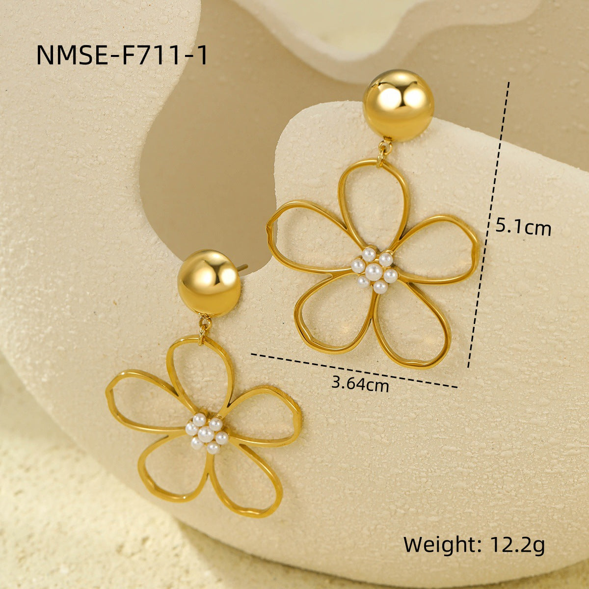 Elegantes Pendientes de Perlas de Acero Inoxidable con Forma Geométrica y Baño de Oro para Mujer