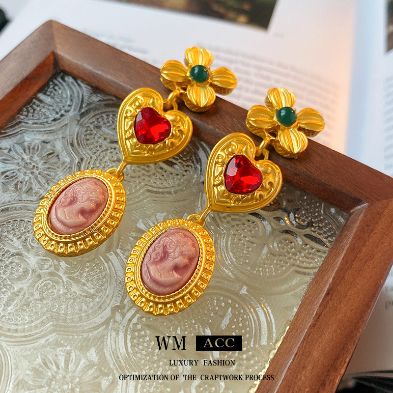 Vintage Floral Earrings with Rhinestone Inlay on Copper Base Electroplated Silver-Plated Stainless Steel Posts for Women