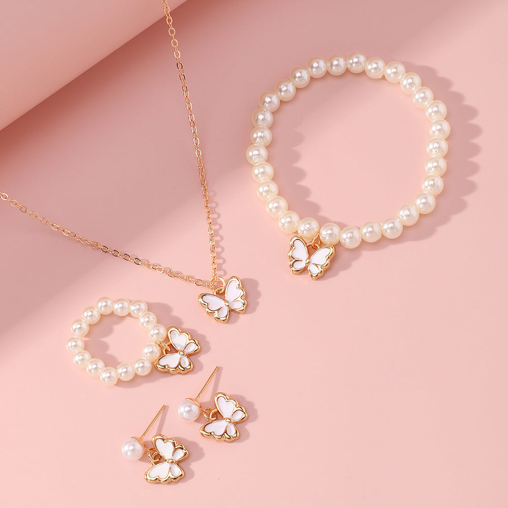 Set di collana in lega a forma di farfalla, con finitura smaltata, per bambine, Collezione Principessa, con catena a croce regolabile