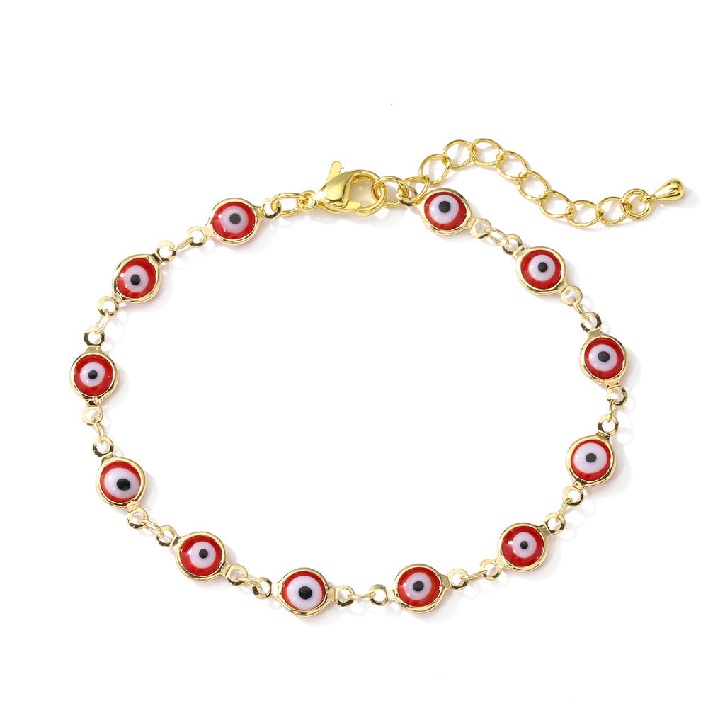 Bracciale da donna con occhio di Allah geometrico, realizzato in ottone placcato oro con intarsio in zirconi