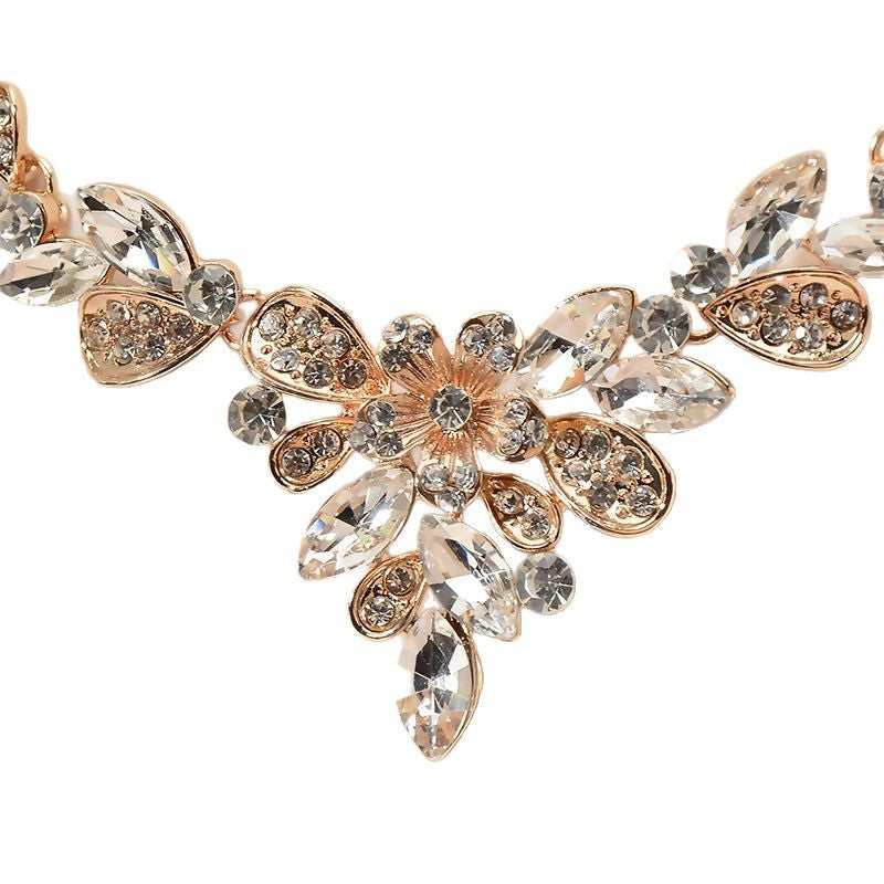 Elegante Parure Collana e Orecchini Floreali con Strass, Gioielli Placcati per Matrimonio e Feste