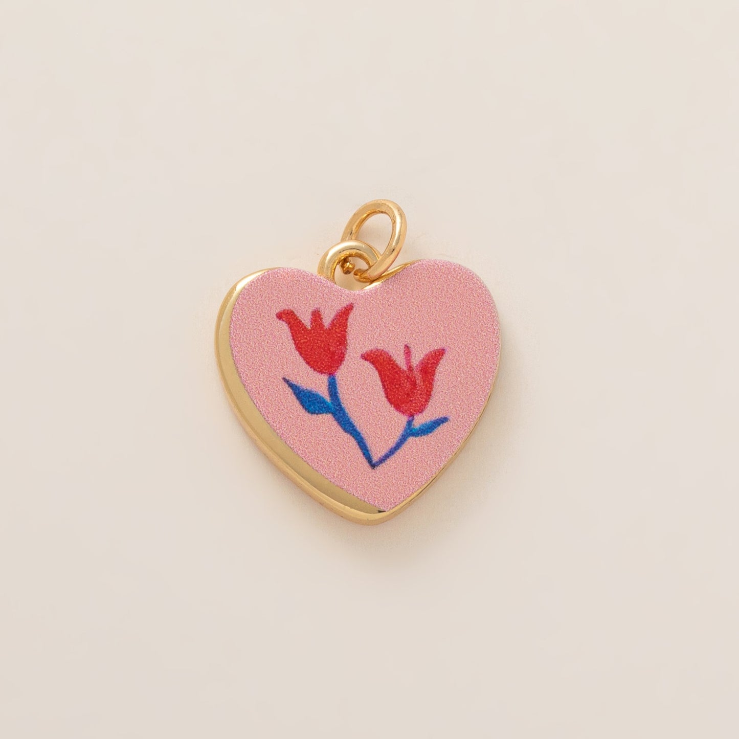 Sweet Vintage Heart Strawberry and Tulip Enamel Brass Shoe Charm