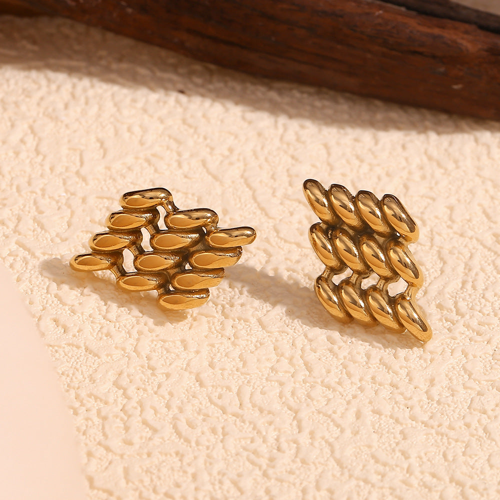 Pendientes Minimalistas Geométricos de Acero Inoxidable con Baño de Oro de 18K, Aretes Huecos en Forma de Diamante para Mujer