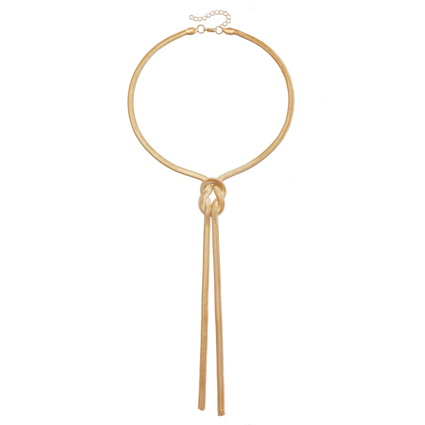 Fashionable Geometric Knot Snake Chain Necklace for Women with Metallic Finish and Electroplated Surface