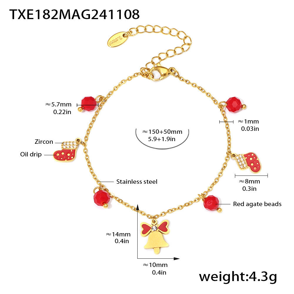 Conjunto de collar y pulsera con colgante de noria de estilo de lujo en acero inoxidable con detalles de diamantes de imitación y acabado chapado para mujer