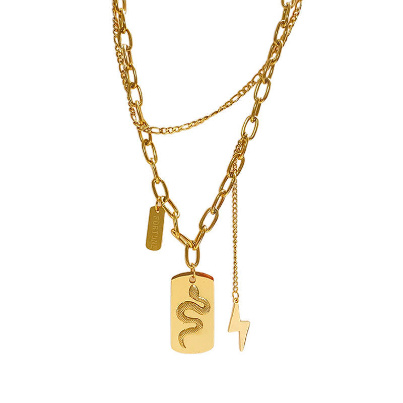 Gold Plated Titanium Steel Leopard Print Square Pendant Necklace for Unisex