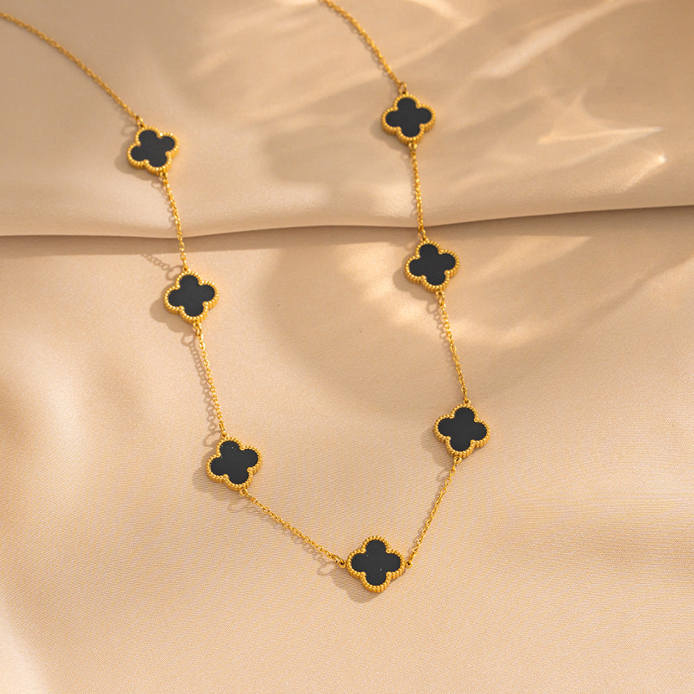 Luxury 18K Gold Plated Titanium Steel Four-Leaf Clover Double-Sided Shell Necklace for Women