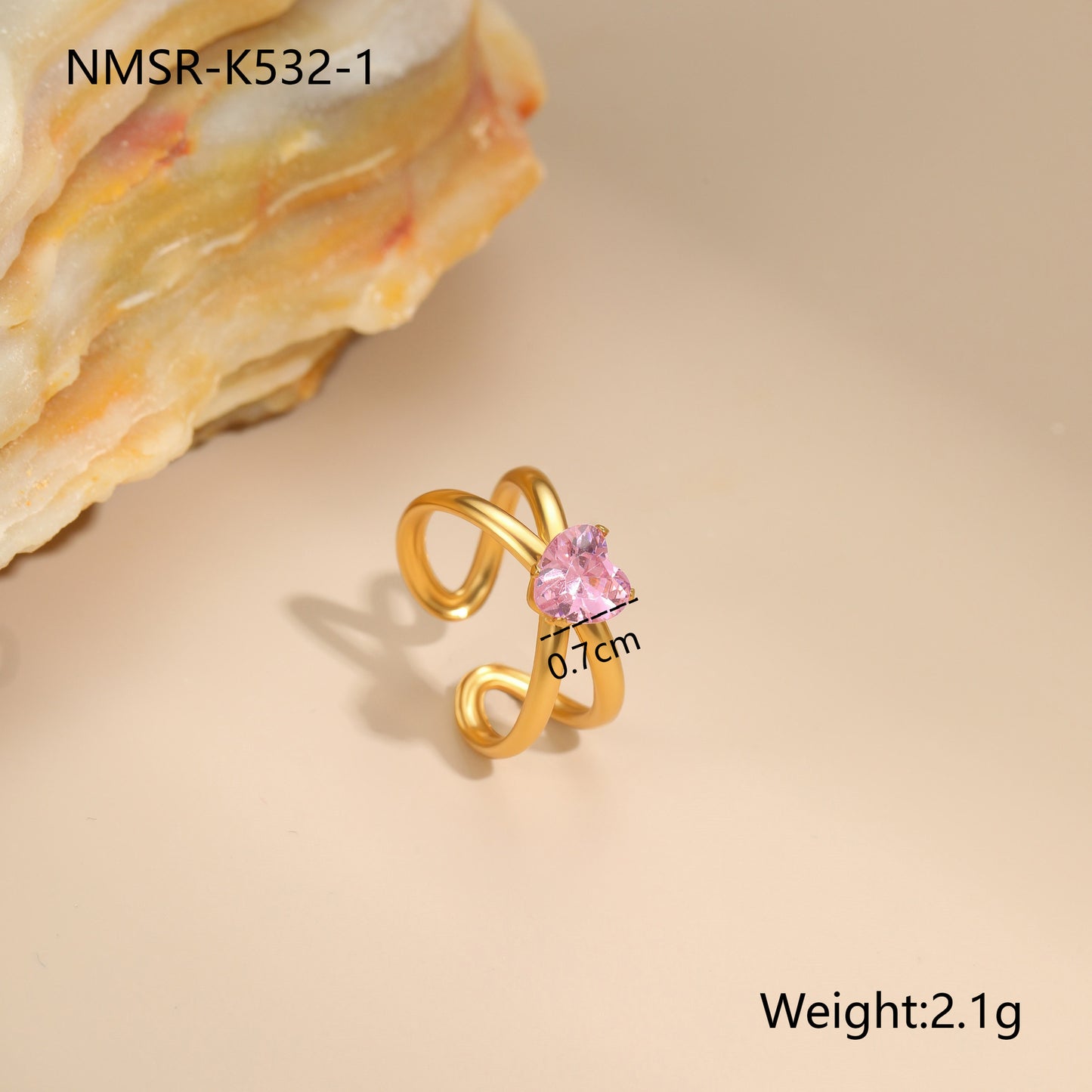 Anello Minimalista Geometrico in Acciaio Inossidabile con Placcatura in Oro 18K e Zirconia Rosa da Donna