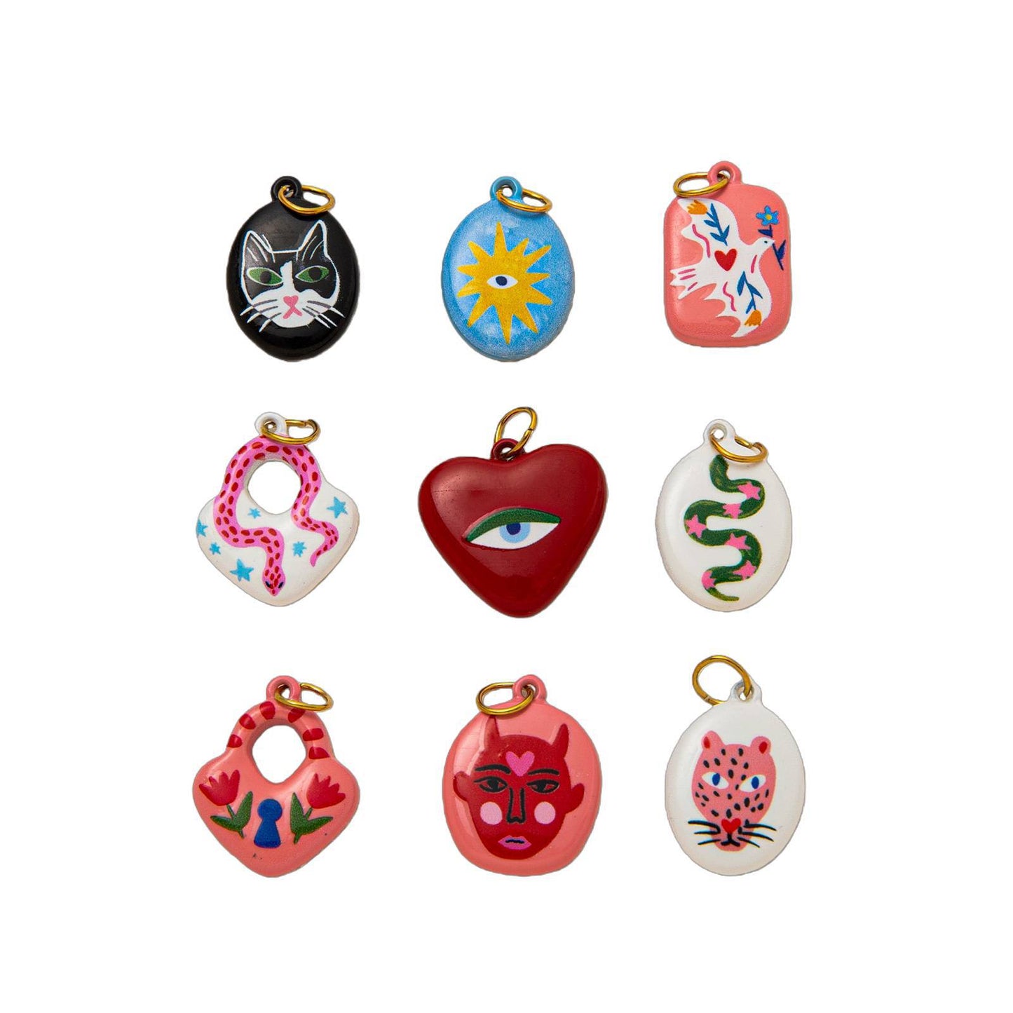 Colorful Plated Stainless Steel Necklace with Heart Star and Floral Charms