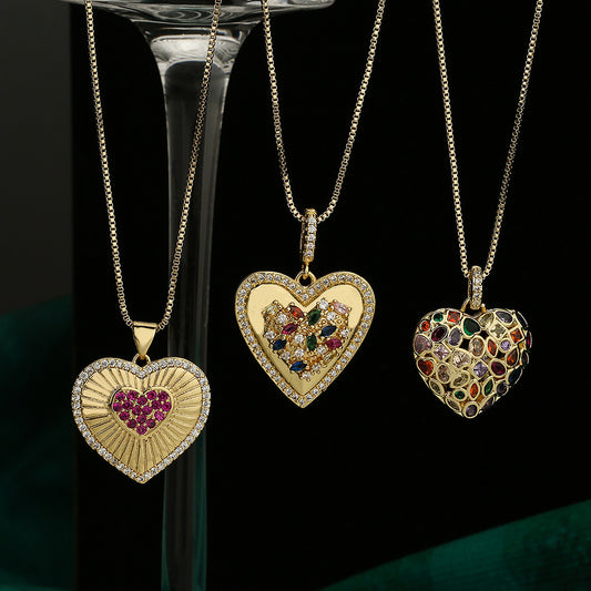 Collar con colgante de corazón de circonita elegante minimalista para mujer con cadena de cobre