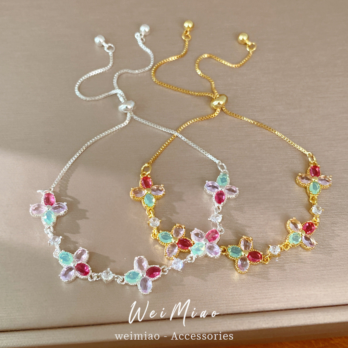 Elegant Floral Brass Bracelet with Cubic Zirconia Inlay for Women