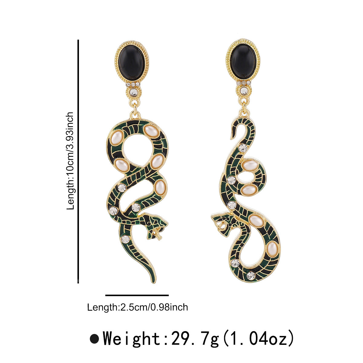 Orecchini a forma di serpente vintage in lega con finitura smaltata e accenti di strass e perle simulate per le donne