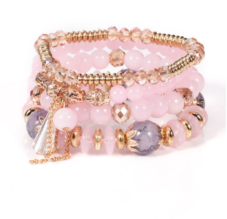 Bohemian Plated Agate Crystal Floral Bracelet Set Unisex