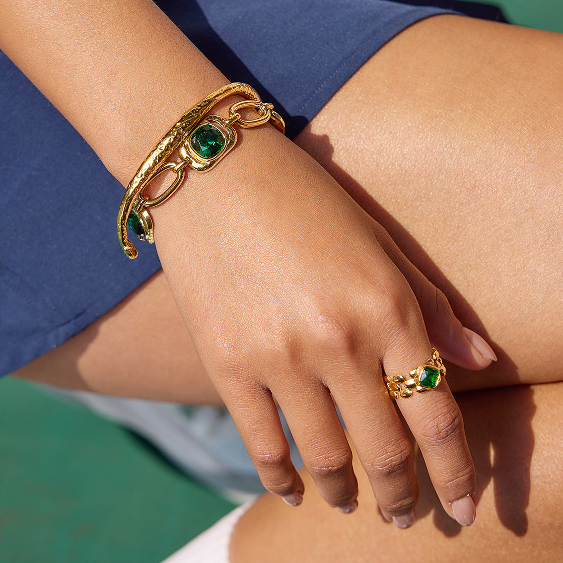 Bracciale da donna in acciaio inossidabile placcato con vetro, geometrico quadrato minimalista