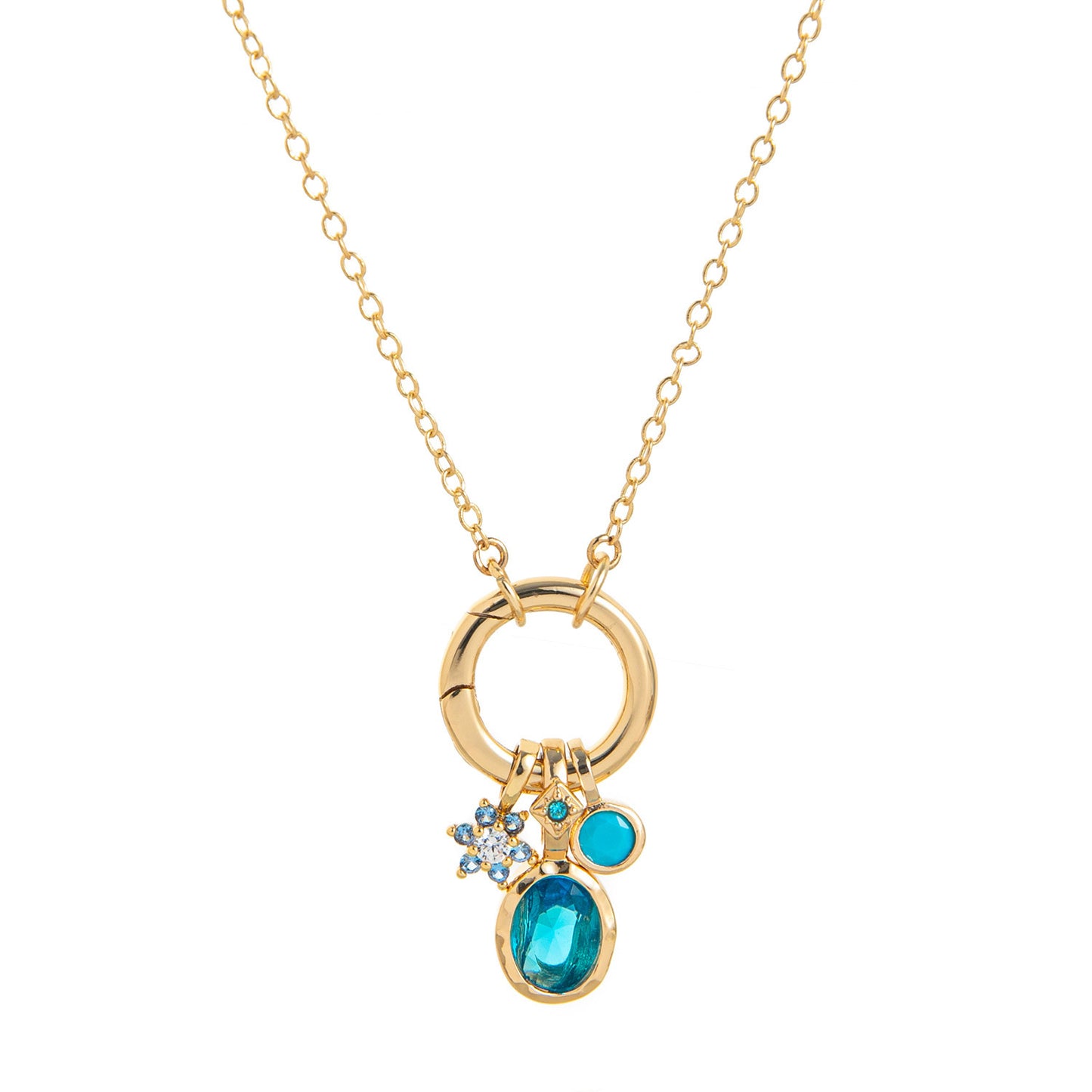 Collana geometrica con pietra portafortuna in ottone placcato oro con ciondolo a barra e zirconia cubica per donna