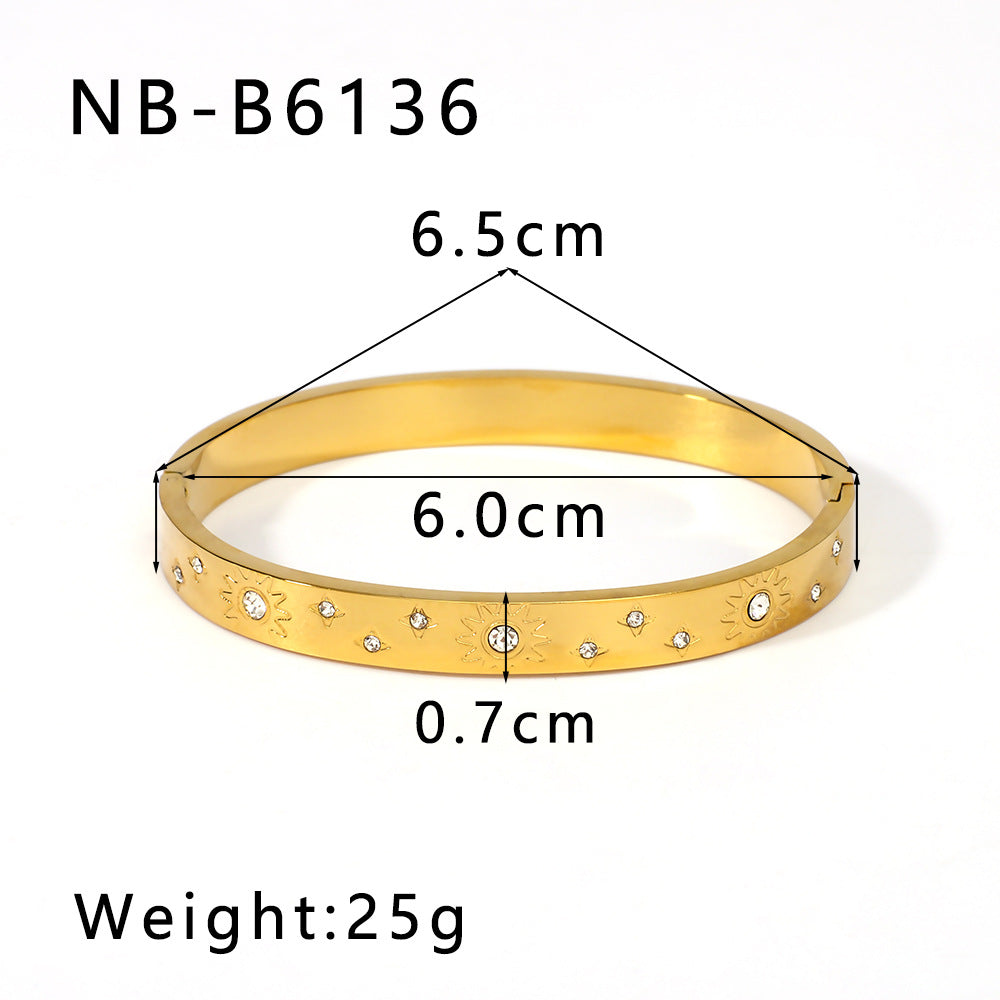 Set di bracciali in acciaio inossidabile a forma di cuore, fiocco di neve e foglia geometrica stile Ins con intarsio di strass da donna