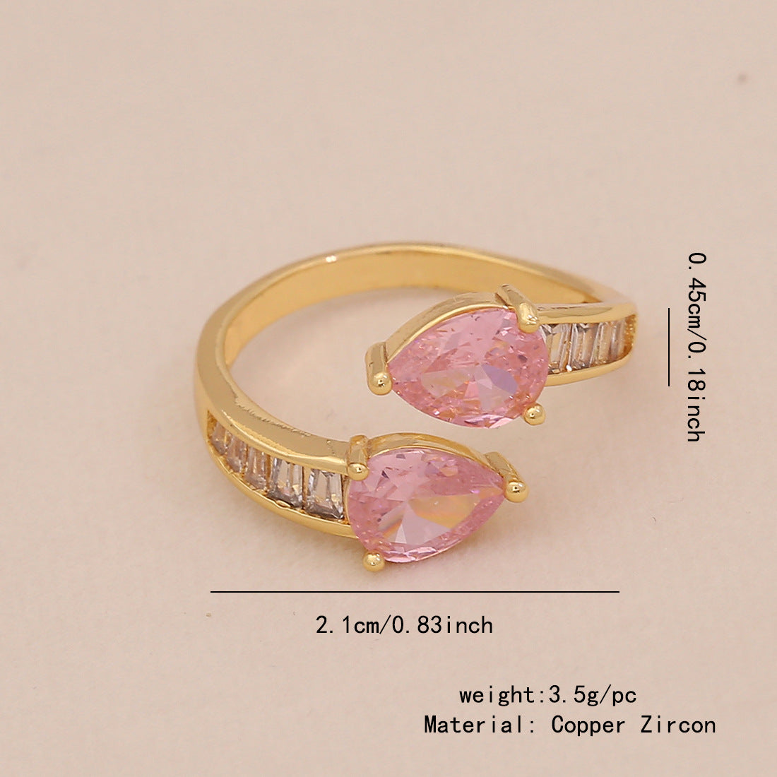 Fashionable Heart-Shaped and Bowknot-Designed Copper Ring with Cubic Zirconia Inlay for Women