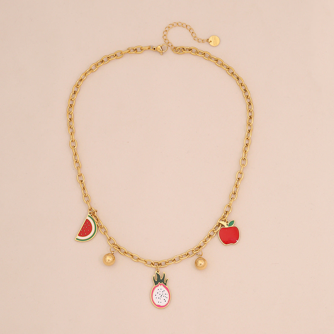 Collana con Ciondolo a Forma di Frutta per Donna, Catena in Acciaio Inossidabile con Charms Mela e Anguria, Finitura Placcata