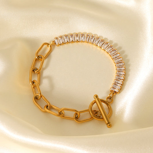 INS Style Geometric Stainless Steel Cross Link Bracelet with Zircon Inlay for Women Titanium Steel Fashion Bracelet