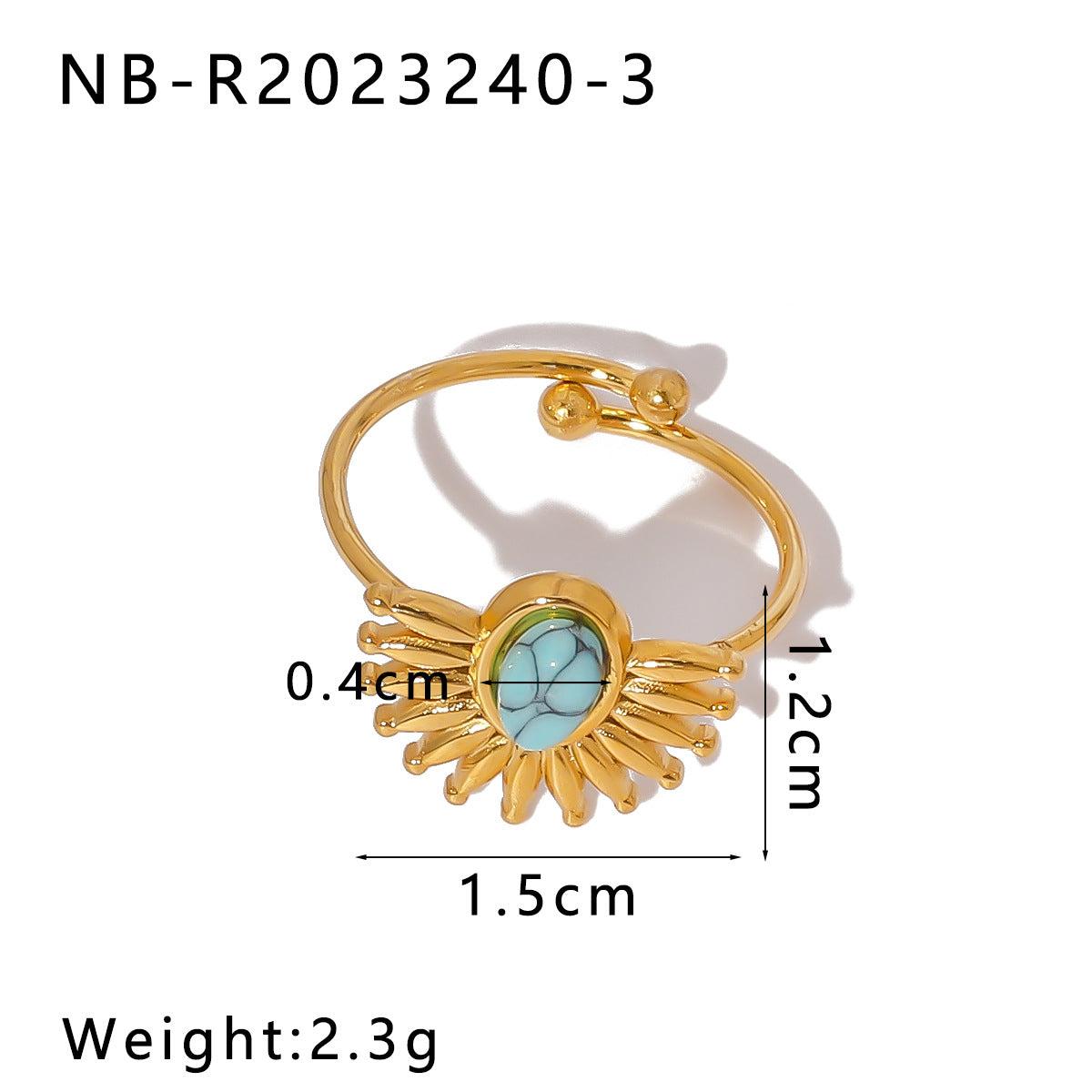 Anello geometrico in acciaio inossidabile stile vintage con placcatura in oro 18 carati e intarsio in pietra naturale da donna