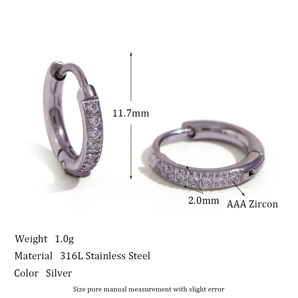 Fashionable Geometric Stainless Steel Earrings with Plated Finish and Cubic Zirconia Accents for Women