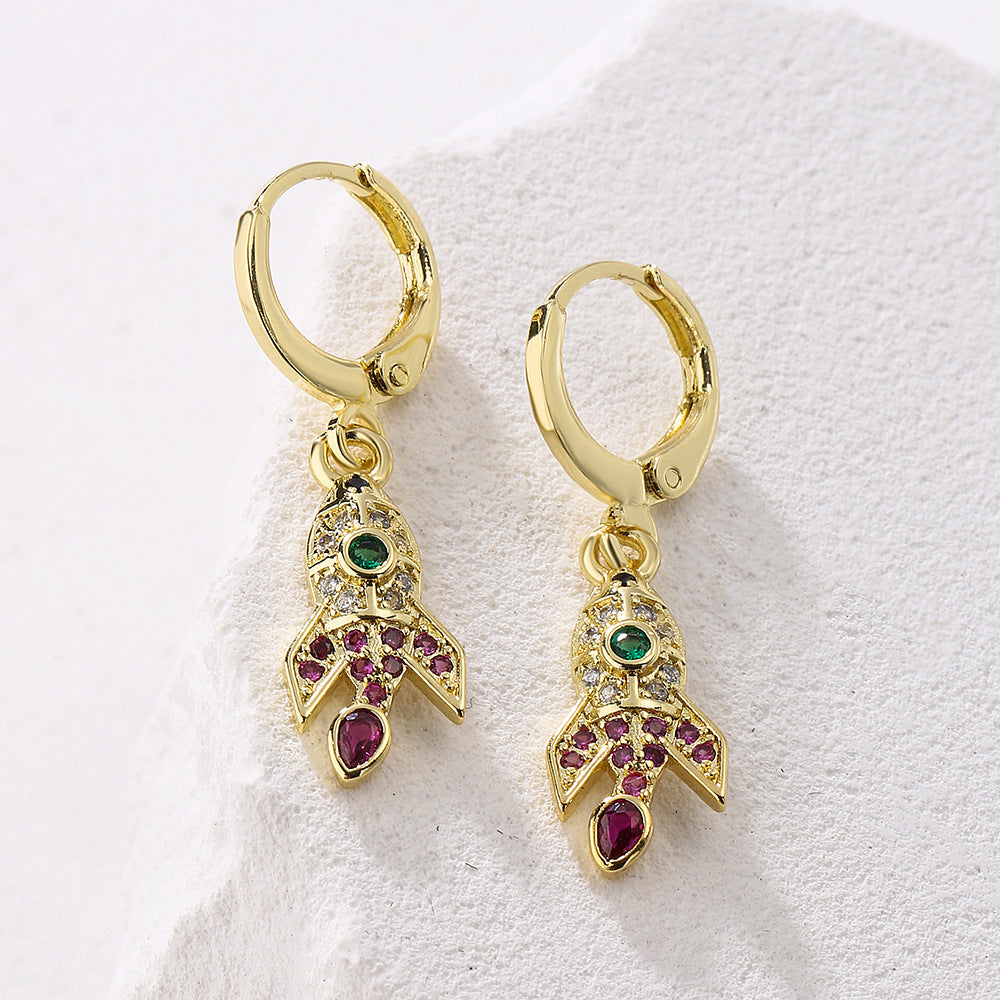 Orecchini Geometrici in Rame con Placcatura in Oro 18K e Zirconi Micro-Pave per Donna, Gioielli per Orecchio Minimalisti e di Tendenza