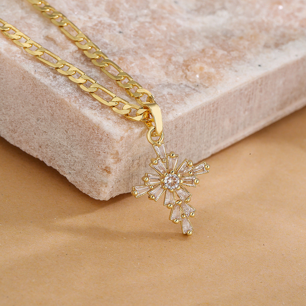 Minimalist Geometric Heart and Star Pendant Necklace for Women in Copper with Real Gold Plating and Zircon Inlay