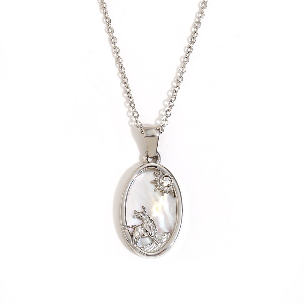 Geometric Zodiac Pendant Necklace for Women Stainless Steel with 18K Gold Plating and Rhinestone Accents