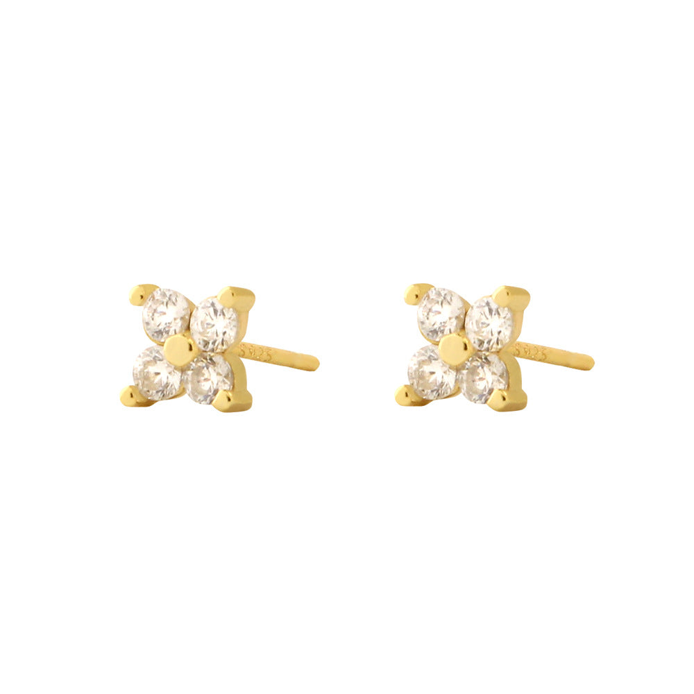 Elegante juego de joyas de plata esterlina 925 con trébol de cuatro hojas para mujer con collar, pulsera y aretes con colgante floral chapado