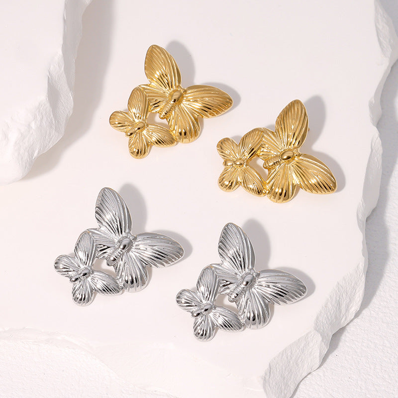 Vintage Butterfly Earrings for Women Stainless Steel Hypoallergenic Studs with Plated Finish
