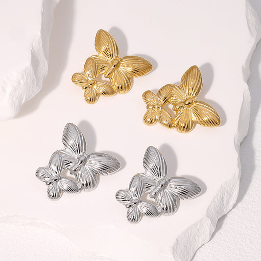Aretes de mariposa vintage para mujer, de acero inoxidable hipoalergénicos con acabado chapado