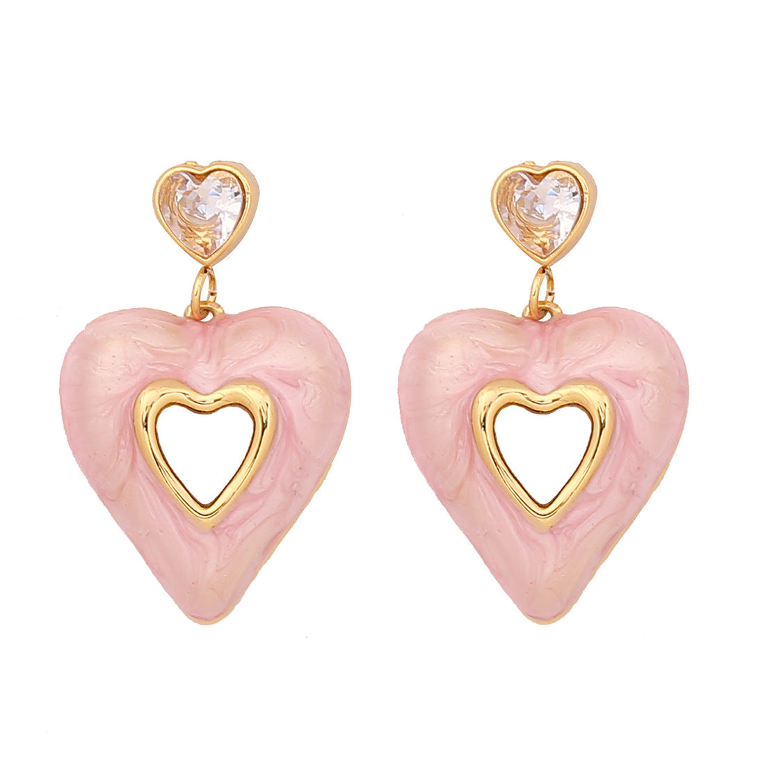 Orecchini a perno minimalisti a forma di cuore in acciaio al titanio smaltato da donna