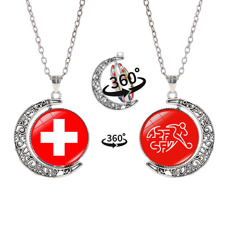 Collana a pendente a mezzaluna geometrica sportiva in lega con finitura galvanizzata per abbigliamento casual unisex