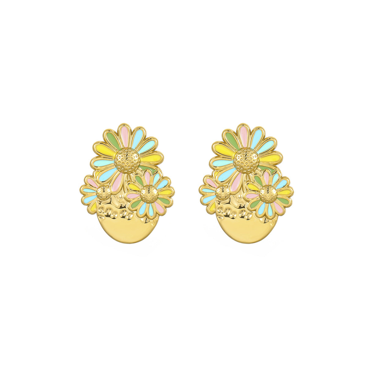 Fashionable Sunflower-Shaped Earrings in Titanium Steel with 18K Gold Plating for Women
