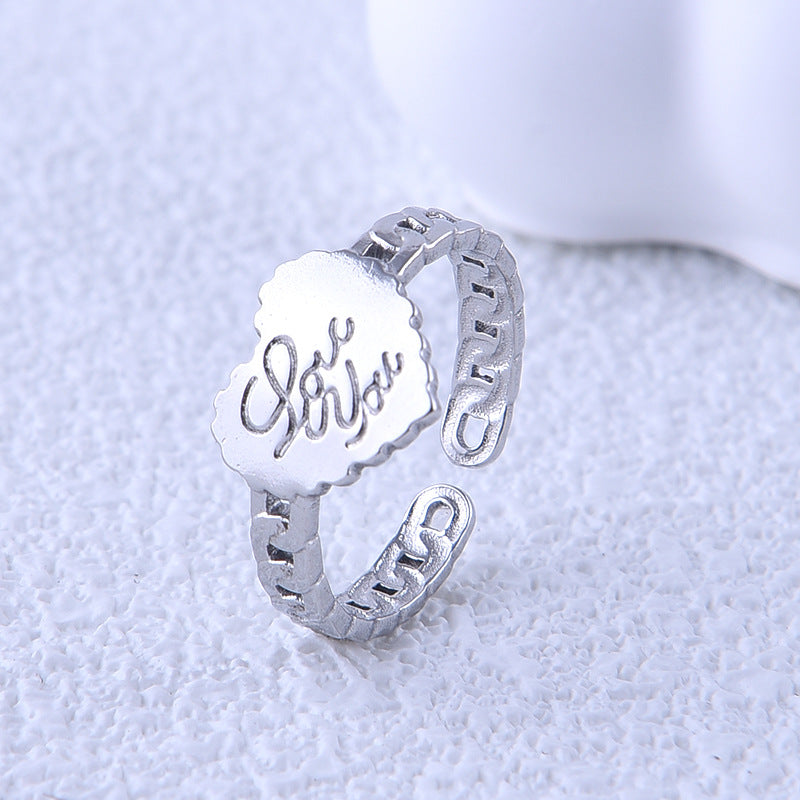 Minimalist Heart-Shaped Titanium Steel Open Ring Set for Couples with Plated Finish