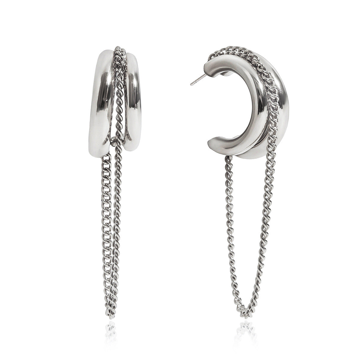 Elegant Geometric Stainless Steel Plated Tassel Earrings for Women