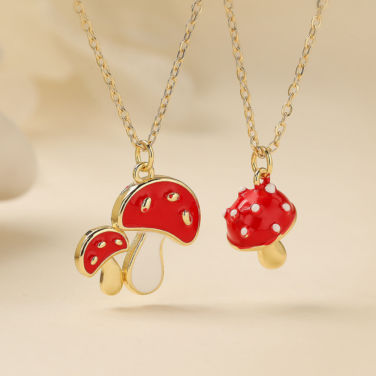 Minimalist Gold Plated Drip Oil Geometric Mushroom Pendant Necklace for Women