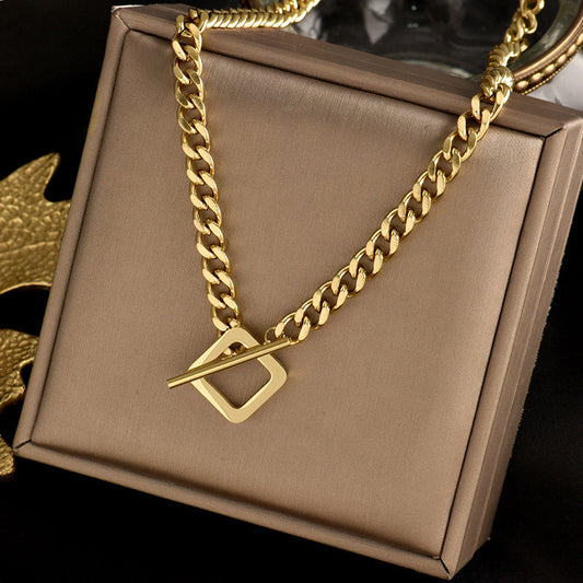 Minimalist Geometric Titanium Steel Plated Necklace with OT Clasp for Unisex Streetwear and High-End Urban Style