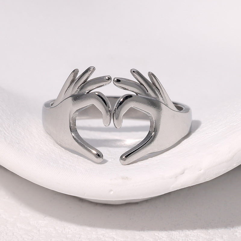 Fashion Minimalist Open Adjustable Heart Ring 18K Gold Plated Stainless Steel Jewelry for Women
