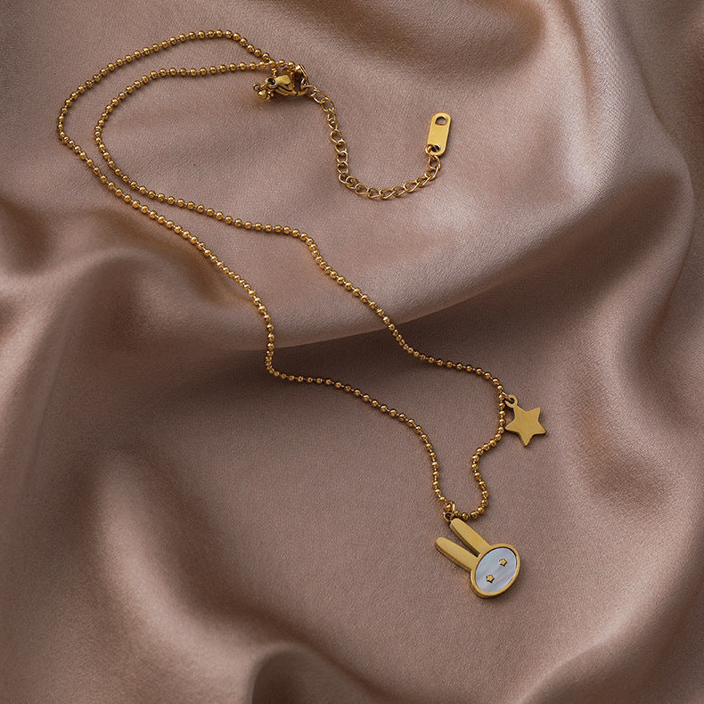 Cute Rabbit-Shaped Titanium Steel Plated Necklace for Women with Ball Chain Design