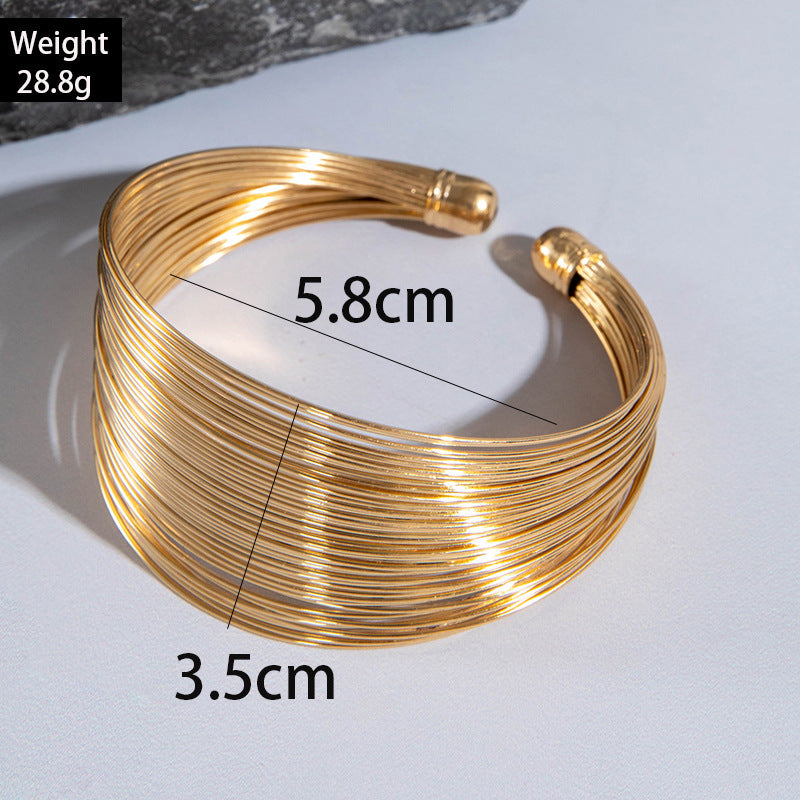 Fashion Geometric Round Plated Iron Wide Open Cuff Bracelet for Women