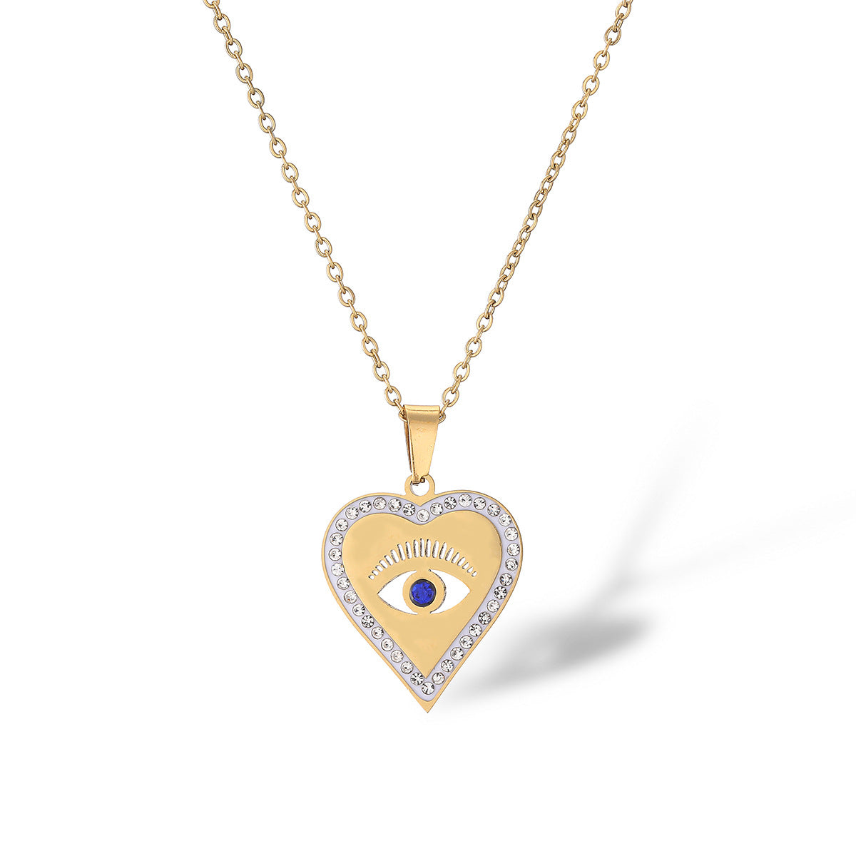 Collana con Pendente a Cuore Minimalista in Acciaio al Titanio con Intarsio di Zirconi da Donna