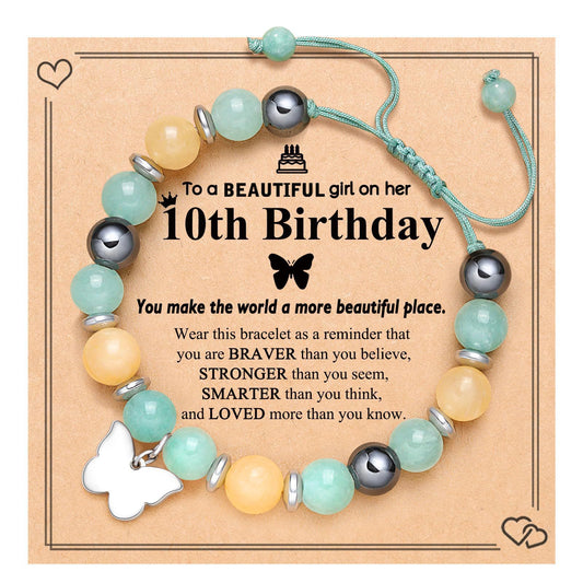 Natural Stone Zebra Print Heart Butterfly Handmade Bracelet for Women