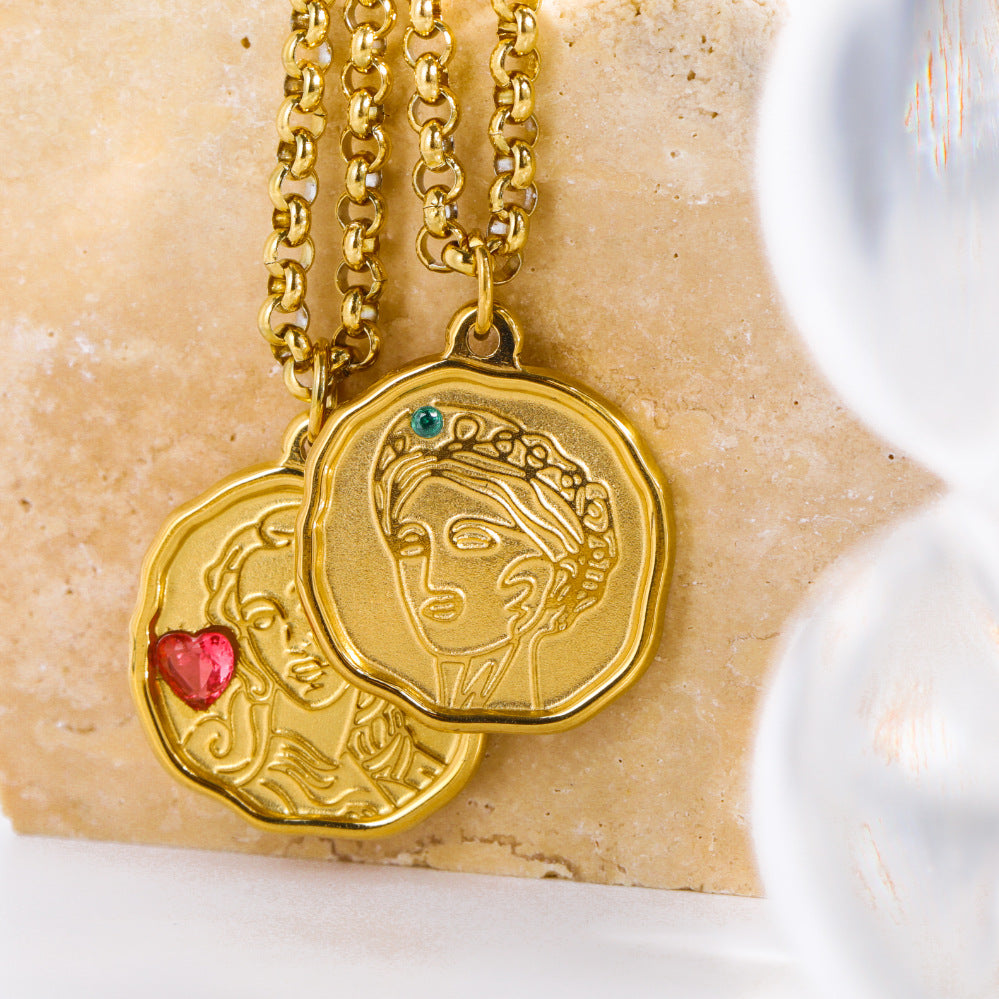 Collar con colgante retro de mitología nórdica y griega para mujer con diseño de Atenea y Medusa en acero inoxidable con acabado chapado en cadena tipo O