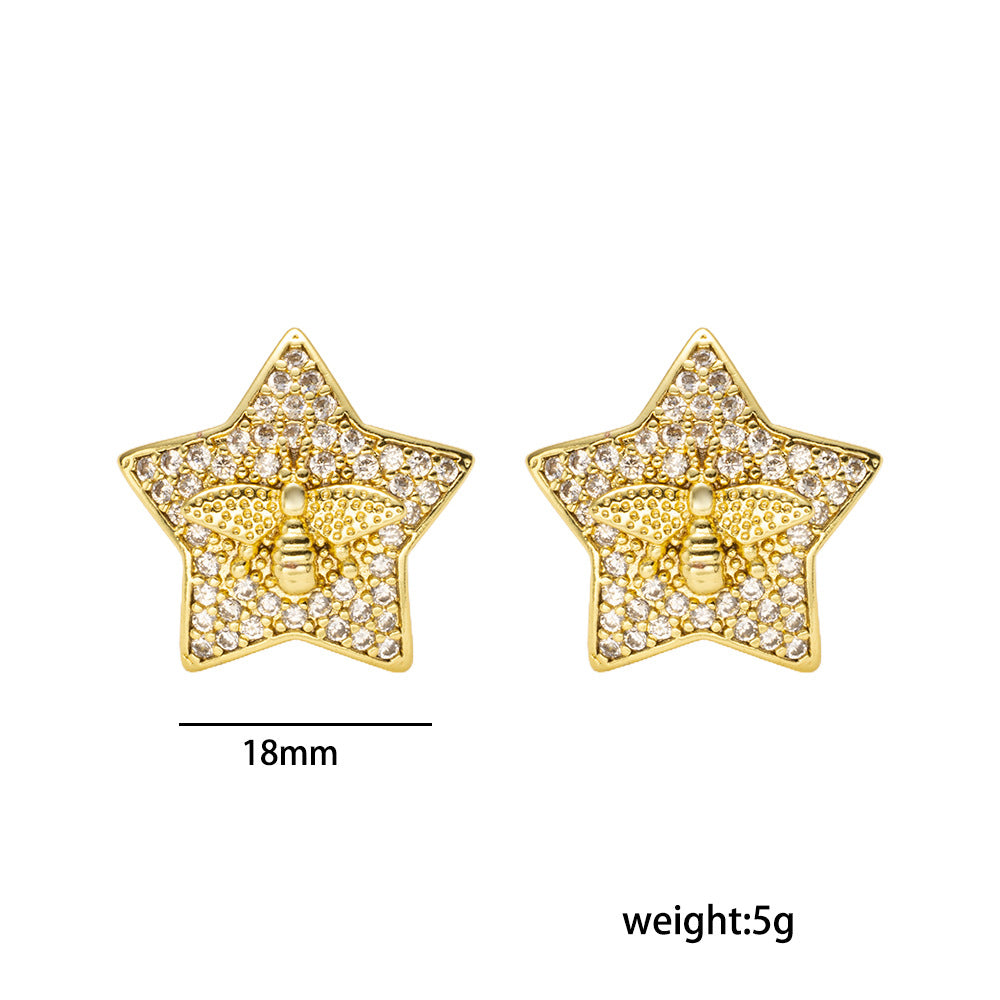 Luxury Style Star-Shaped Copper Earrings with 18K Gold Plating Hypoallergenic Finish
