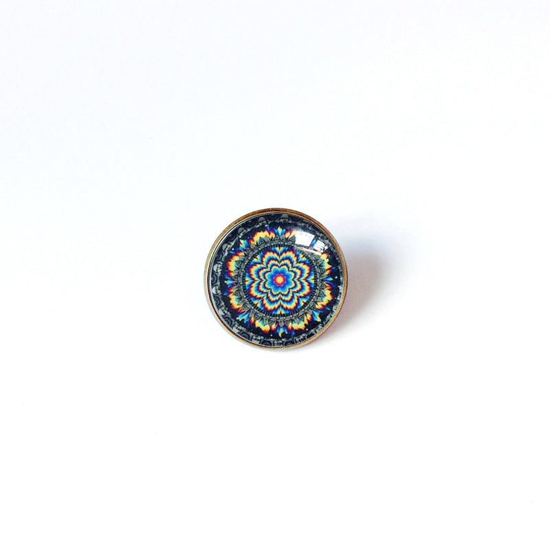 Broche floral vintage bohemio de mandala en latón con acabado chapado para mujeres y hombres