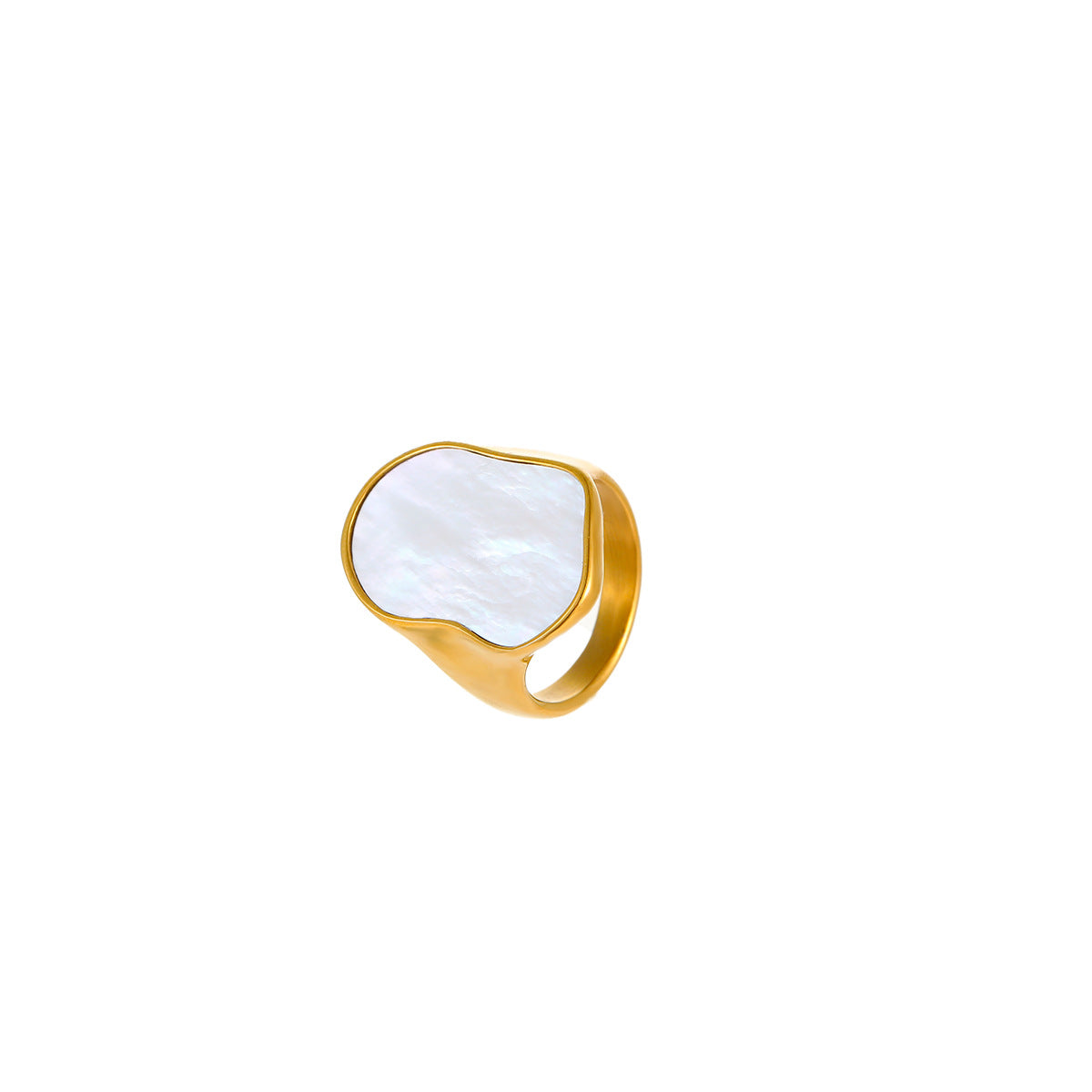 Anillo de Acero de Titanio con Nácar Geométrico Minimalista y Baño de Oro de 18K para Mujer